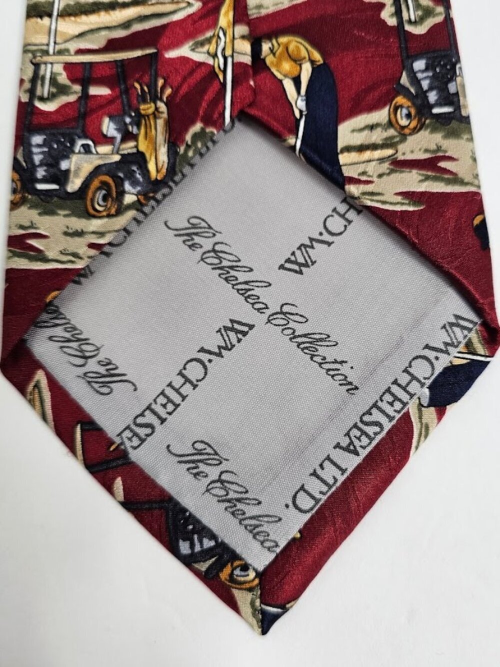 WM. CHELSEA LTD 100% Silk Tie Necktie RED NAVY GREEN GOLF PLAYER 58" Classic - Picture 4 of 6